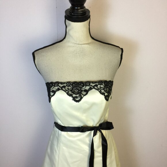 Vintage Jessica McClintock Gunne Sax Strapless Dress Size 7/8 Womans Ivory Satin - Picture 4 of 16